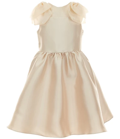 Rare Editions Little Girls Sleeveless Faux-Pearl-Bow-Accented Mikado Dress