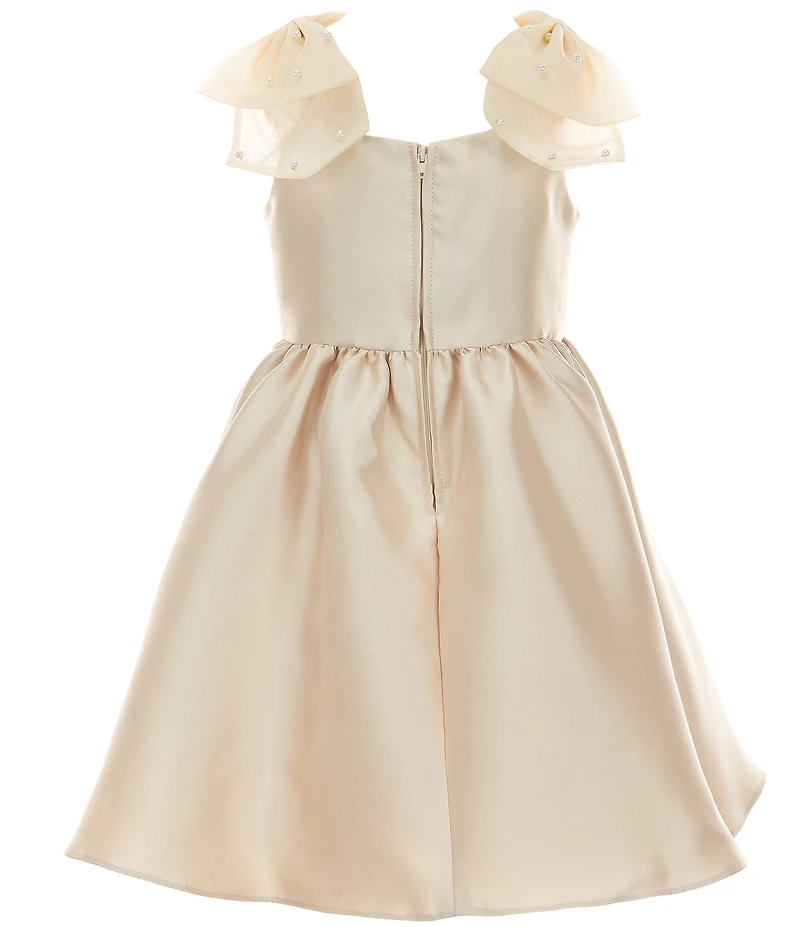 Rare Editions Little Girls Sleeveless Faux-Pearl-Bow-Accented Mikado Dress