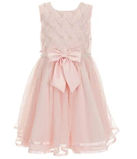 Rare Editions Little Girls Sleeveless Faux Pearl Trimmed Basketweave Bodice Tiered Skirted Mesh Fit-And-Flare Dress