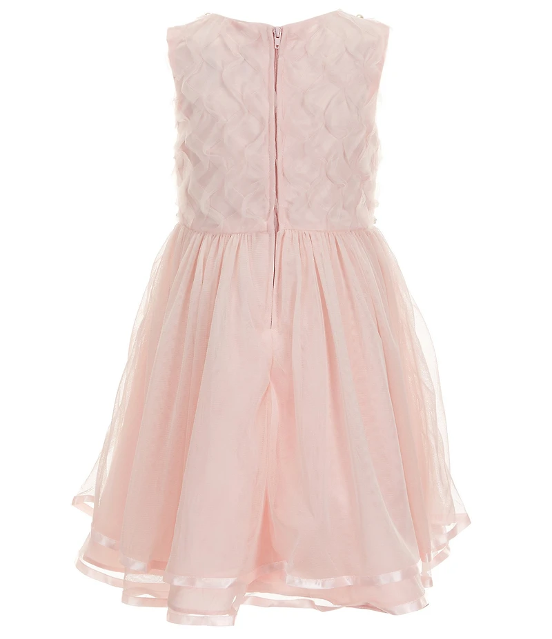 Rare Editions Little Girls Sleeveless Faux Pearl Trimmed Basketweave Bodice Tiered Skirted Mesh Fit-And-Flare Dress