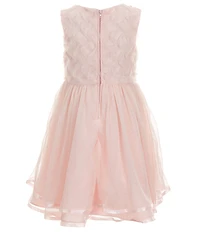 Rare Editions Little Girls Sleeveless Faux Pearl Trimmed Basketweave Bodice Tiered Skirted Mesh Fit-And-Flare Dress