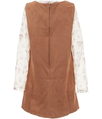 Rare Editions Little Girls Sleeveless Faux Suede Western Inspired Dress & Long Sleeve Printed Top Set