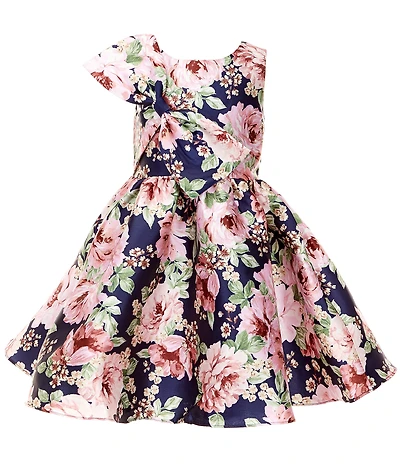 Rare Editions Little Girls Sleeveless Floral-Printed Fit-And-Flare Mikado Dress