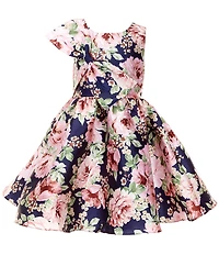 Rare Editions Little Girls Sleeveless Floral-Printed Fit-And-Flare Mikado Dress