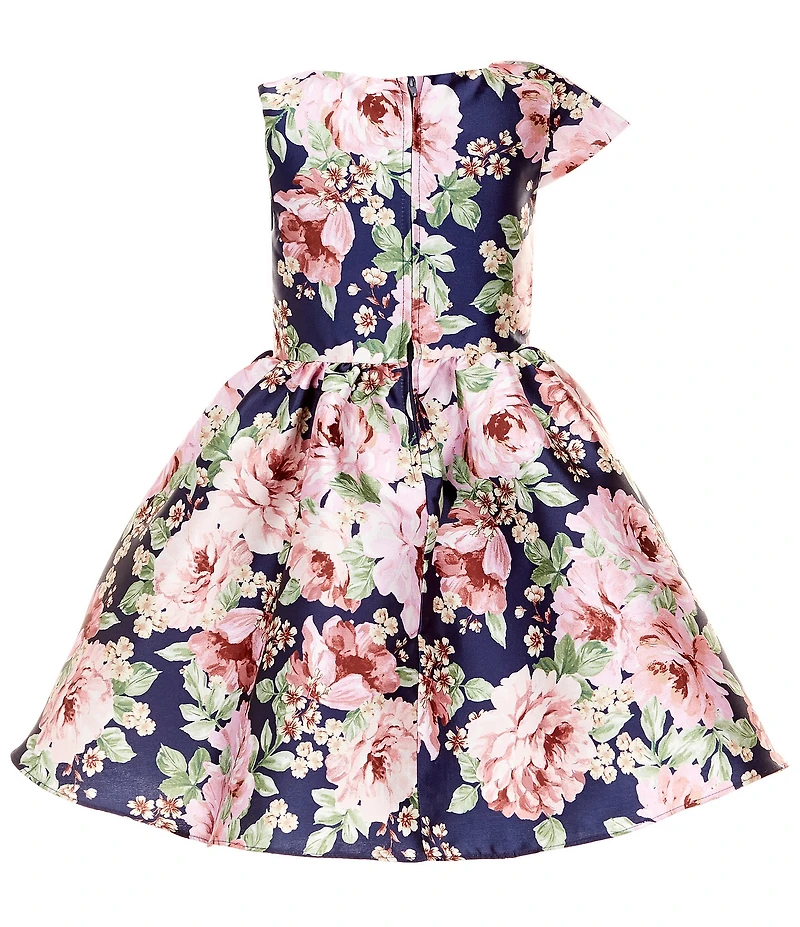 Rare Editions Little Girls Sleeveless Floral-Printed Fit-And-Flare Mikado Dress