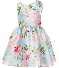 Rare Editions Little Girls Sleeveless Bow Accent Floral-Printed Mikado Fit-And-Flare Dress