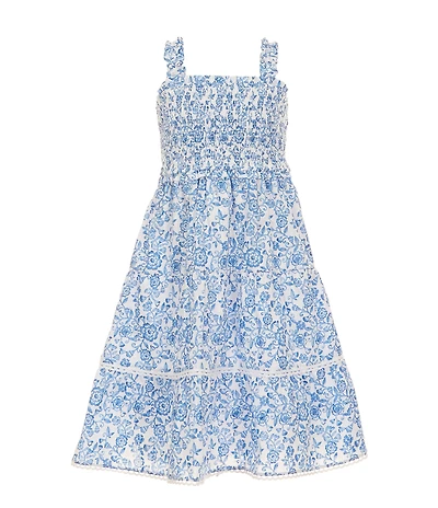 Rare Editions Little Girls Sleeveless Floral Printed Smocked Woven Midi Dress