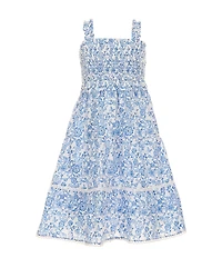 Rare Editions Little Girls Sleeveless Floral Printed Smocked Woven Midi Dress