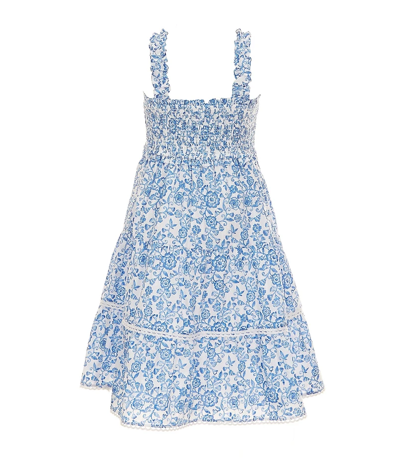 Rare Editions Little Girls Sleeveless Floral Printed Smocked Woven Midi Dress
