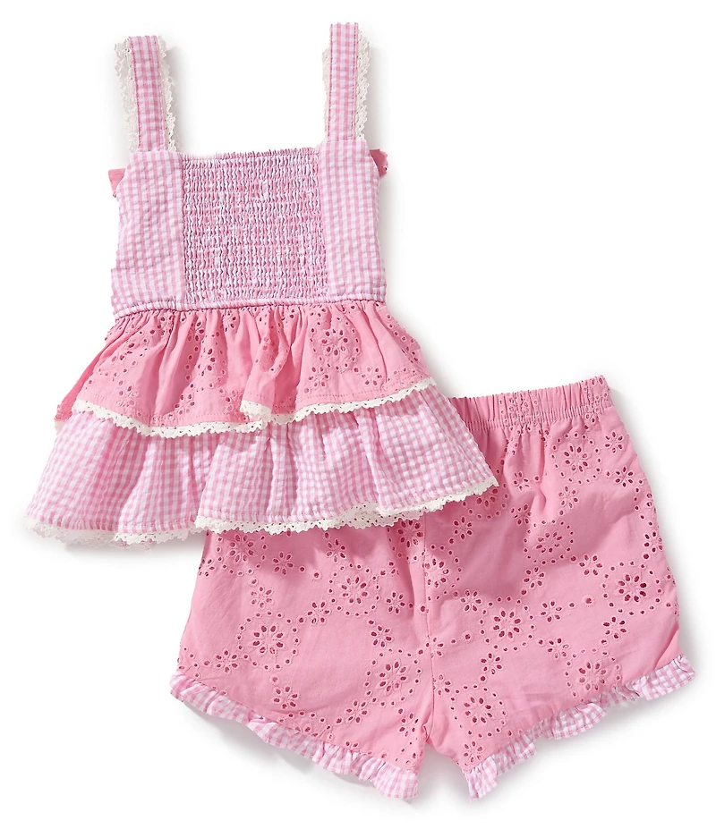 Rare Editions Little Girls Sleeveless Gingham Eyelet-Embroidered Tank Top & Eyelet-Embroidered Gingham Shorts Set