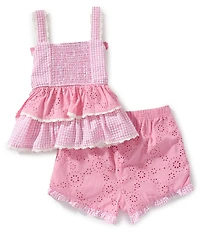 Rare Editions Little Girls Sleeveless Gingham Eyelet-Embroidered Tank Top & Eyelet-Embroidered Gingham Shorts Set