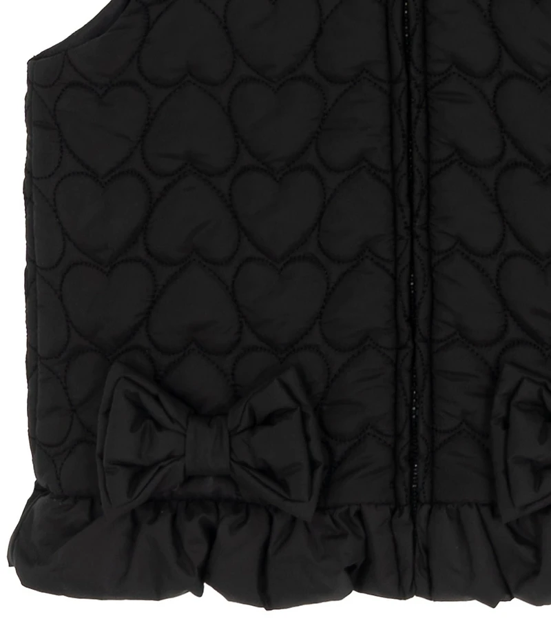 Rare Editions Little Girls Sleeveless Heart-Appliqued Puffer Vest, Long-Sleeve Bow-Motif T-Shirt & Plaid Leggings Set