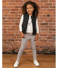 Rare Editions Little Girls Sleeveless Heart-Appliqued Puffer Vest, Long-Sleeve Bow-Motif T-Shirt & Plaid Leggings Set