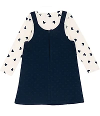 Rare Editions Little Girls Sleeveless Heart-Shaped-Pocket Double Knit Jumper & Long-Sleeve Heart-Printed Knit T-Shirt Set
