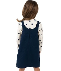 Rare Editions Little Girls Sleeveless Heart-Shaped-Pocket Double Knit Jumper & Long-Sleeve Heart-Printed Knit T-Shirt Set