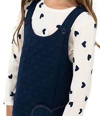 Rare Editions Little Girls Sleeveless Heart-Shaped-Pocket Double Knit Jumper & Long-Sleeve Heart-Printed Knit T-Shirt Set