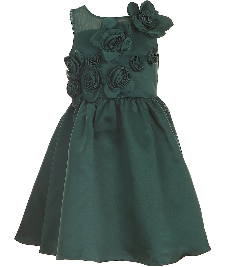 Rare Editions Little Girls Sleeveless Illusion-Yoke Flower-Appliqued Satin Fit-And-Flare Dress