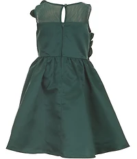 Rare Editions Little Girls Sleeveless Illusion-Yoke Flower-Appliqued Satin Fit-And-Flare Dress