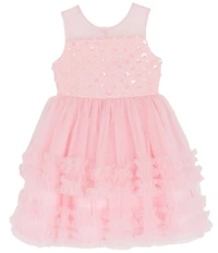Rare Editions Little Girls Sleeveless Illusion-Yoke Sequin-Bodice Mesh-Skirted Fit-And-Flare Dress