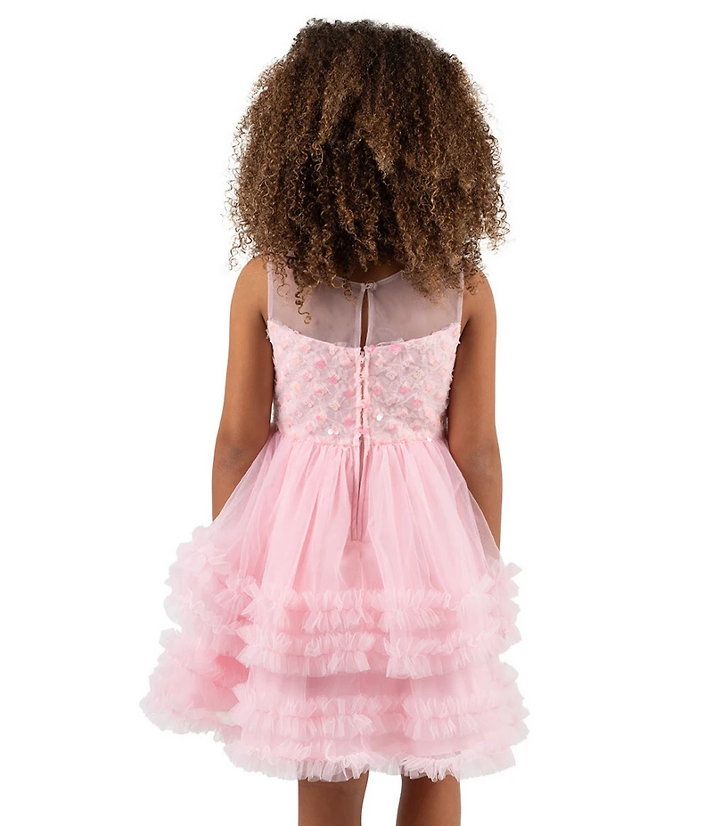 Rare Editions Little Girls Sleeveless Illusion-Yoke Sequin-Bodice Mesh-Skirted Fit-And-Flare Dress