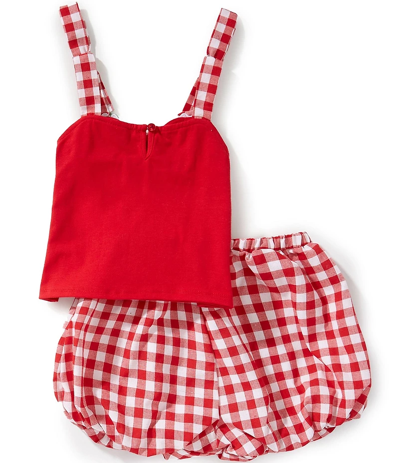 Rare Editions Little Girls Sleeveless Jersey Knit Tank Top & Yarn-Dyed Gingham Shorts Set