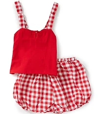 Rare Editions Little Girls Sleeveless Jersey Knit Tank Top & Yarn-Dyed Gingham Shorts Set
