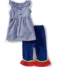 Rare Editions Little Girls Sleeveless Ladybug/Flower-Appliqued Checked Seersucker Tunic Top & Solid Leggings Set