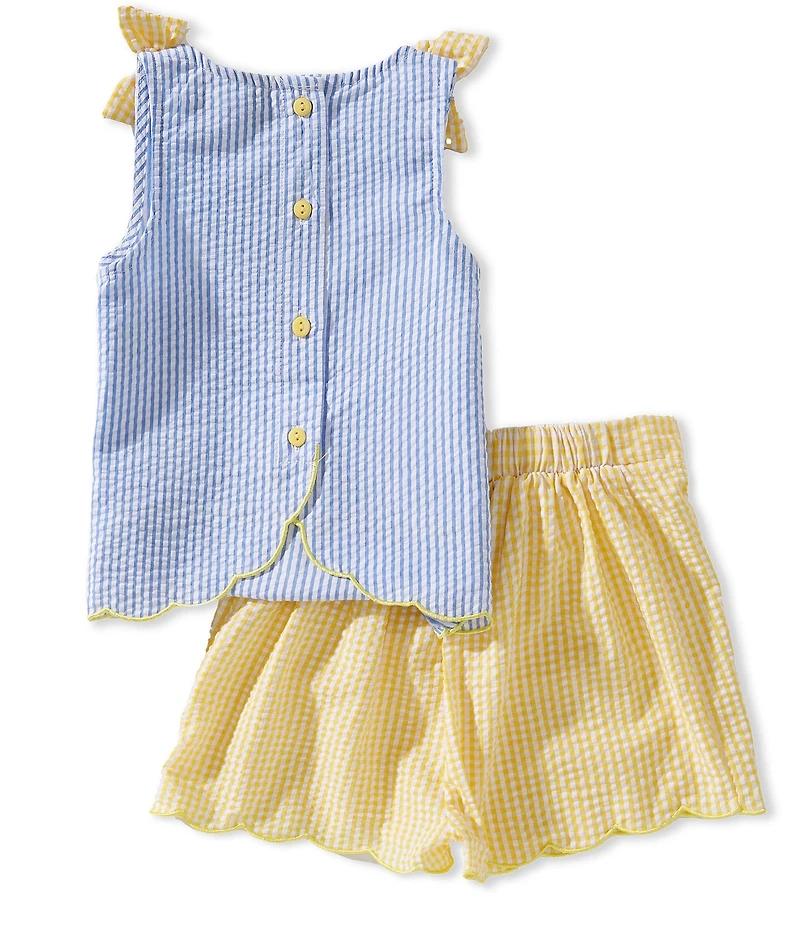 Rare Editions Little Girls Sleeveless Scallop Hem Lemon Embroidery Seersucker Top & Shorts Set