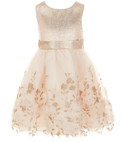 Rare Editions Little Girls Sleeveless Metallic Lame Bodice/Glitter-Accented Printed/Soutache-Embroidered Skirted Dress
