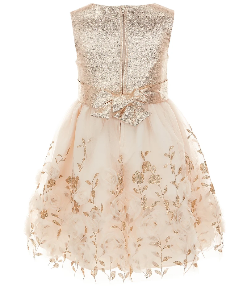 Rare Editions Little Girls Sleeveless Metallic Lame Bodice/Glitter-Accented Printed/Soutache-Embroidered Skirted Dress
