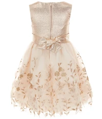 Rare Editions Little Girls Sleeveless Metallic Lame Bodice/Glitter-Accented Printed/Soutache-Embroidered Skirted Dress