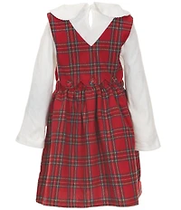 Rare Editions Little Girls Sleeveless Plaid Fit-And-Flare Jumper Dress & Long-Sleeve Solid Top