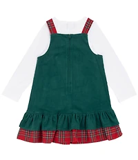 Rare Editions Little Girls Sleeveless Santa-Appliqued Corduroy Jumper Dress & Long-Sleeve Knit T-Shirt Set