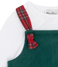 Rare Editions Little Girls Sleeveless Santa-Appliqued Corduroy Jumper Dress & Long-Sleeve Knit T-Shirt Set