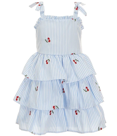 Rare Editions Little Girls Sleeveless Seersucker Gingham Cherry Embroidery Dress