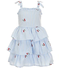 Rare Editions Little Girls Sleeveless Seersucker Gingham Cherry Embroidery Dress