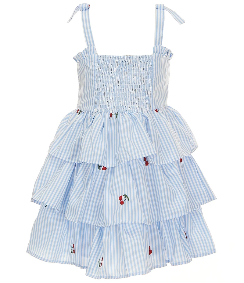 Rare Editions Little Girls Sleeveless Seersucker Gingham Cherry Embroidery Dress