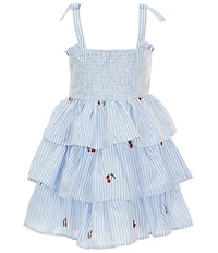 Rare Editions Little Girls Sleeveless Seersucker Gingham Cherry Embroidery Dress