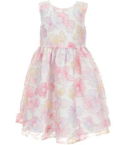 Rare Editions Little Girls Sleeveless Sequin-Embellished Floral-Soutache-Embroidered Fit-And-Flare Dress