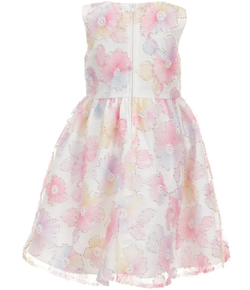 Rare Editions Little Girls Sleeveless Sequin-Embellished Floral-Soutache-Embroidered Fit-And-Flare Dress