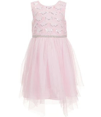 Rare Editions Little Girls Sleeveless Sequin-Embellished Soutache-Embroidered Bodice/Mesh Fairy-Hem Skirted Ballgown
