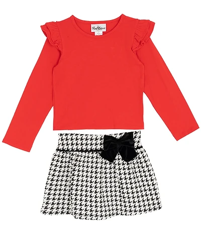 Rare Editions Little Girls Solid Knit Top & Houndstooth Skirt Set