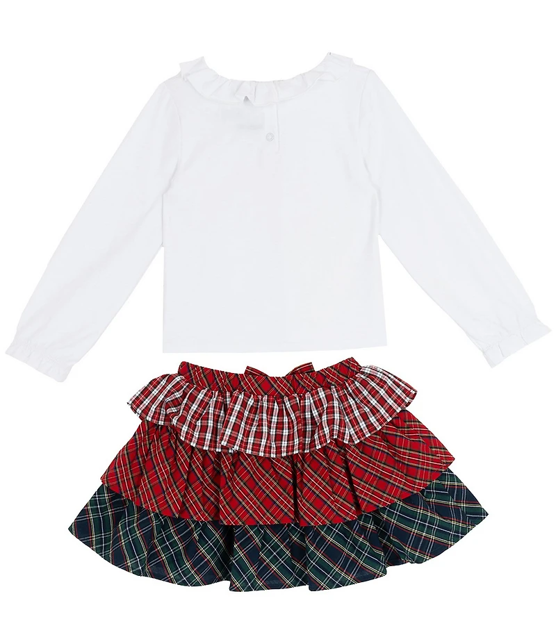 Rare Editions Little Girls Solid Knit Top & Tiered Mixed Plaid Skirt Set