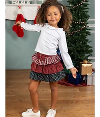 Rare Editions Little Girls Solid Knit Top & Tiered Mixed Plaid Skirt Set