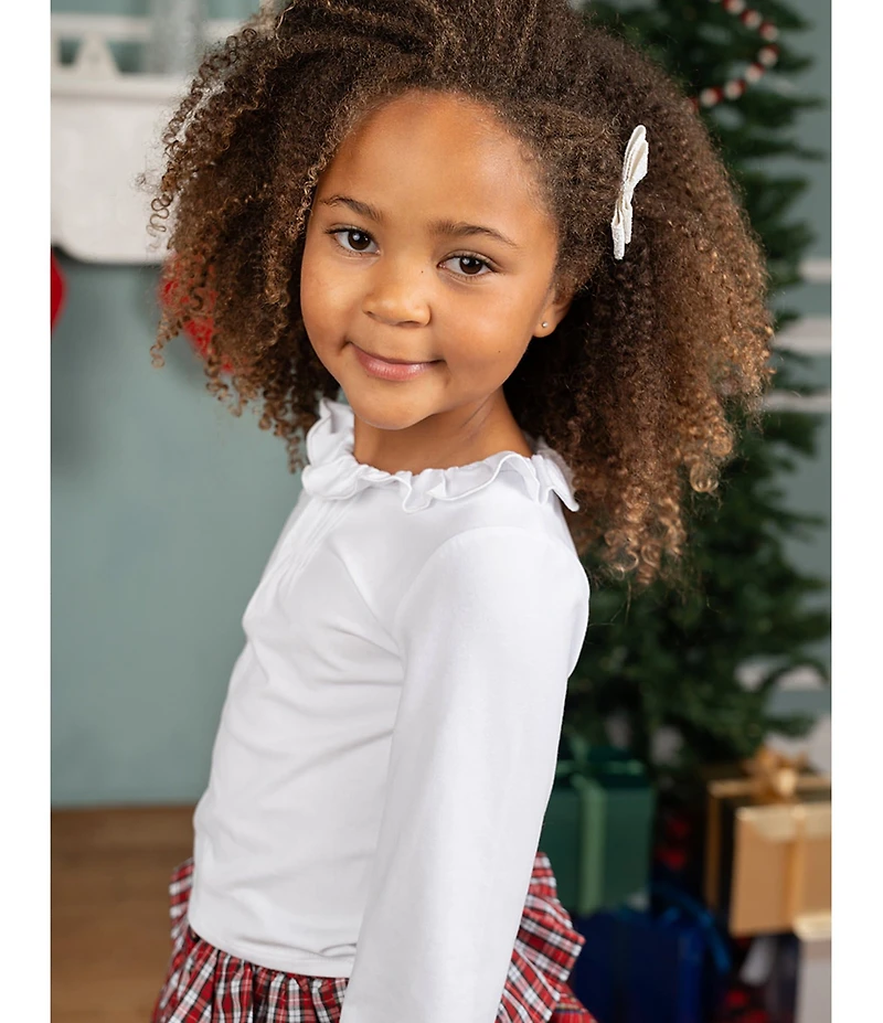 Rare Editions Little Girls Solid Knit Top & Tiered Mixed Plaid Skirt Set