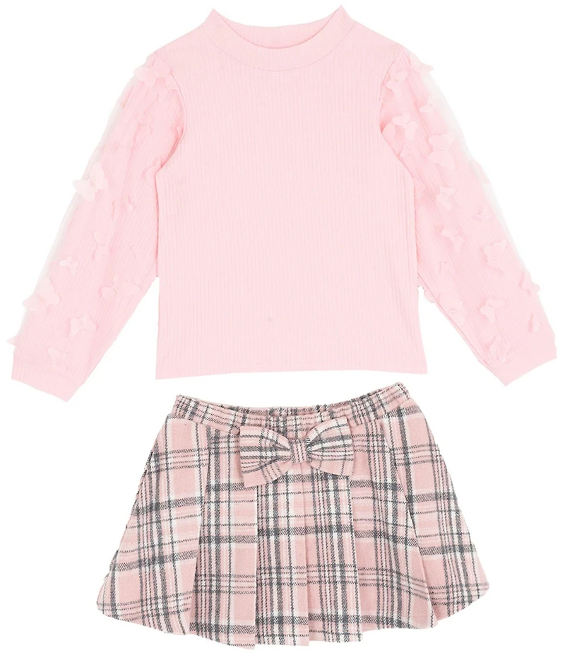Rare Editions Little Girls Solid Top & Plaid Skort Set