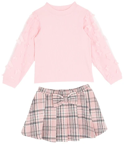 Rare Editions Little Girls Solid Top & Plaid Skort Set