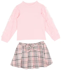 Rare Editions Little Girls Solid Top & Plaid Skort Set