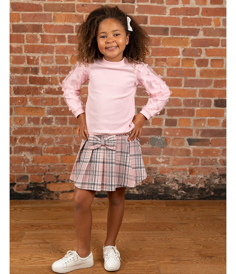 Rare Editions Little Girls Solid Top & Plaid Skort Set