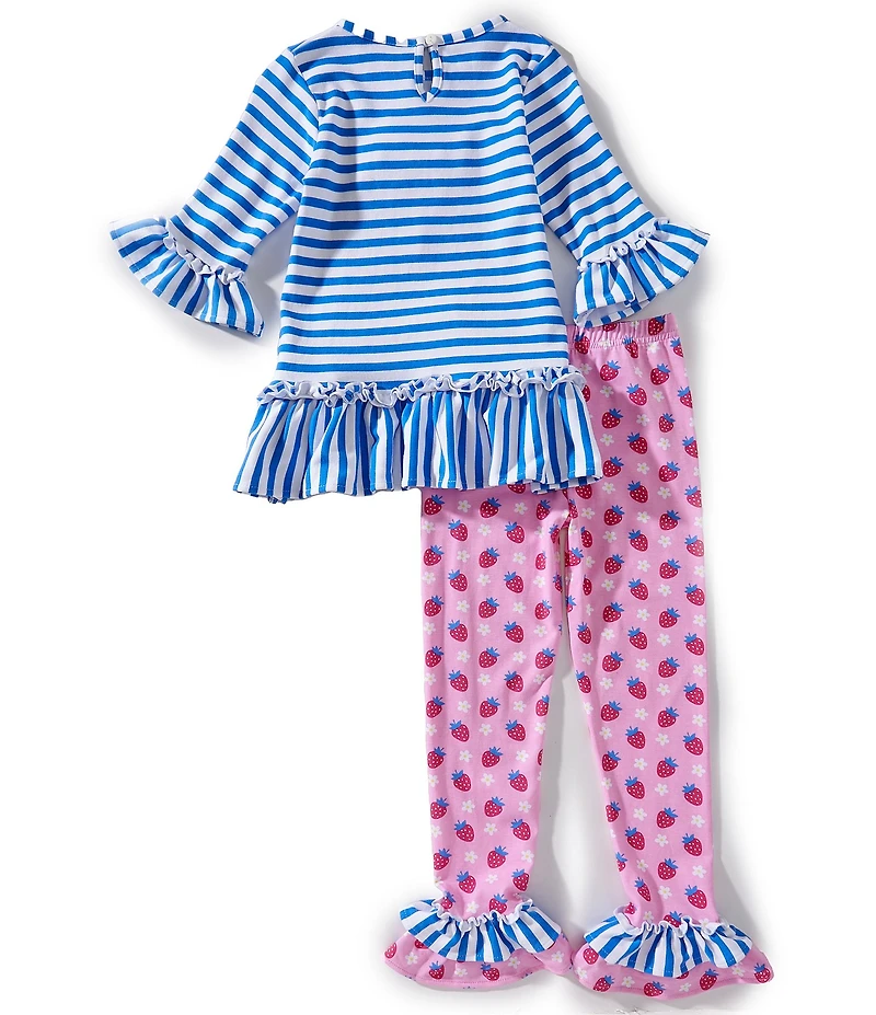 Rare Editions Little Girls Stripe Knit Top & Printed Strawberry Leggings Set